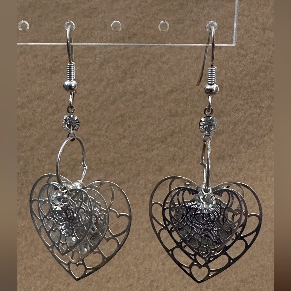 Multiple Filigree Hearts Wire Earrings